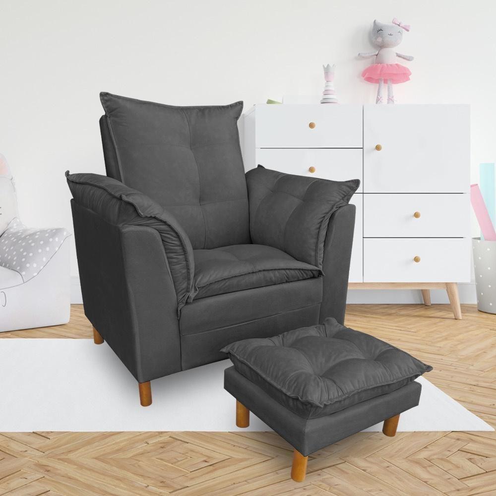 Kit Poltrona Amamentação Sara E Puff Suede Cinza Sky Mobile - 2