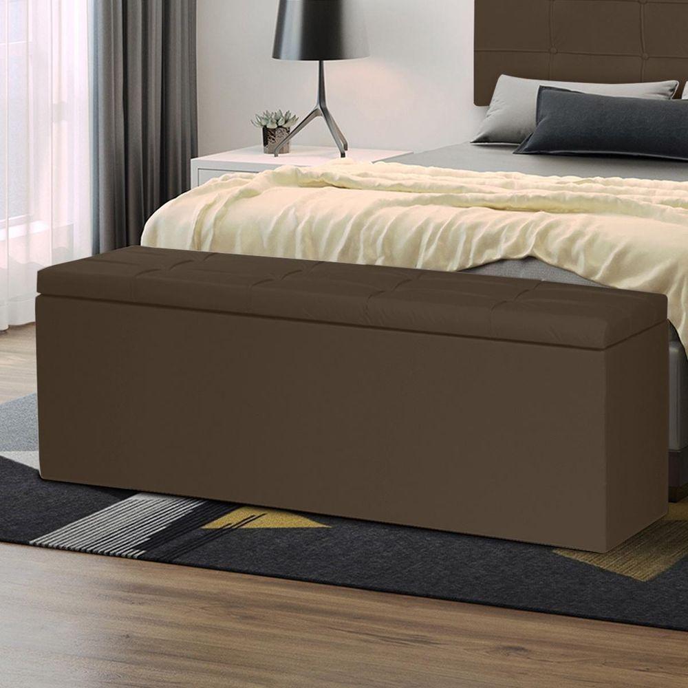 Calçadeira Baú Queen 1,60m Roma Material Sintético Marrom Sky Mobile - 1