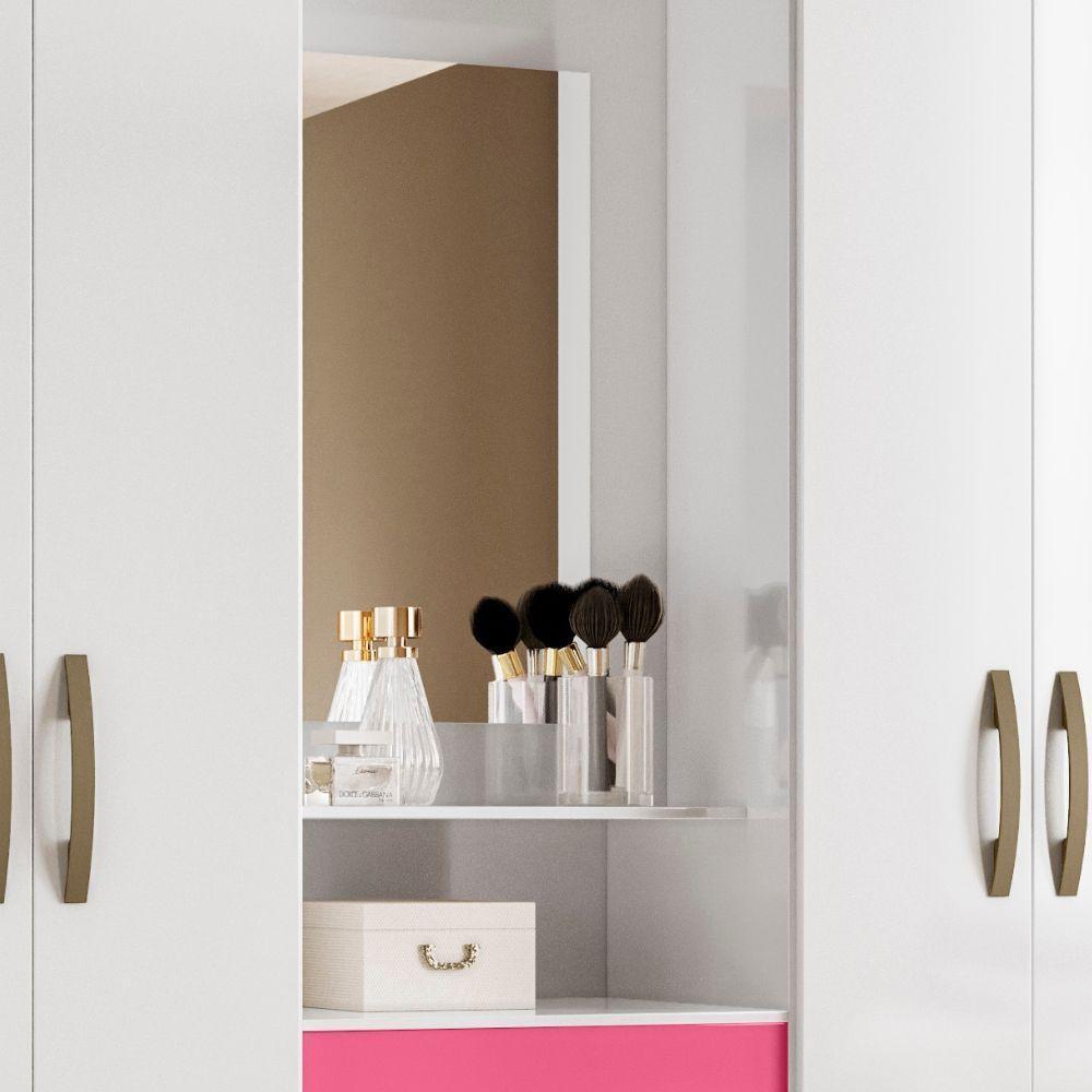 Guarda Roupa Capri Com Espelho 4 Portas Branco Rosa Flex Moval - 3