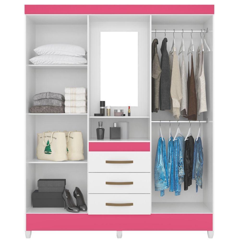 Guarda Roupa Capri Com Espelho 4 Portas Branco Rosa Flex Moval - 4