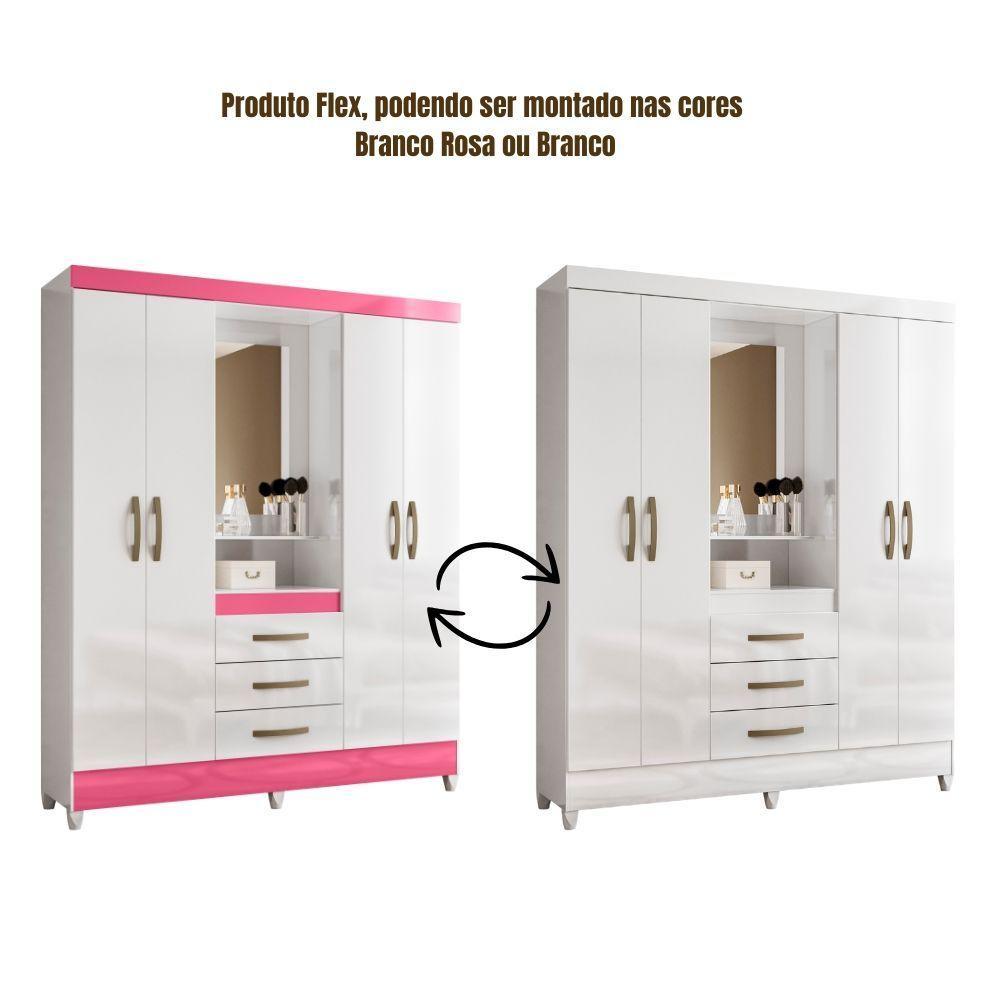 Guarda Roupa Capri Com Espelho 4 Portas Branco Rosa Flex Moval - 5