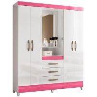 Guarda Roupa Capri Com Espelho 4 Portas Branco Rosa Flex Moval - 1