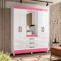 Guarda Roupa Capri Com Espelho 4 Portas Branco Rosa Flex Moval - 2