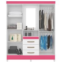 Guarda Roupa Capri Com Espelho 4 Portas Branco Rosa Flex Moval