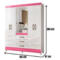 Guarda Roupa Capri Com Espelho 4 Portas Branco Rosa Flex Moval - 7