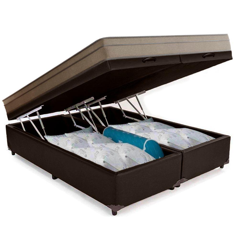 Cama Box Baú Casal Bipartido Sintético + Colchão De Molas Ensacadas Portobel Ipanema 138x188x66cm Marrom - 2