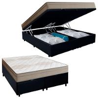 Cama Box Baú Casal Bipartido Sintético + Colchão De Molas Ensacadas Portobel Ipanema 138x188x66cm Preto - 1
