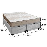 Cama Box Baú Casal Bipartido Suede + Colchão De Molas Ensacadas Portobel Ipanema 138x188x66cm Cinza - 6