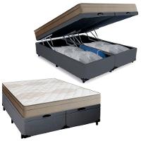 Cama Box Baú Casal Bipartido Sintético + Colchão De Molas Ensacadas Portobel Ipanema 138x188x66cm Cinza - 1