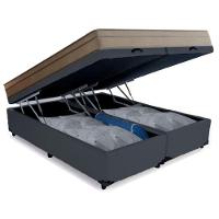 Cama Box Baú Casal Bipartido Sintético + Colchão De Molas Ensacadas Portobel Ipanema 138x188x66cm Cinza - 2
