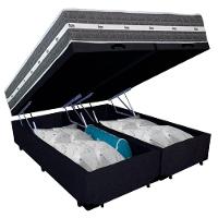 Cama Box Baú Casal Bipartido Suede + Colchão Anjos Black Graphite Molas Ensacadas 138x188x64cm Preto