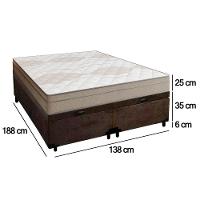 Cama Box Baú Casal Bipartido Suede + Colchão De Molas Ensacadas Portobel Ipanema 138x188x66cm Marrom - 6