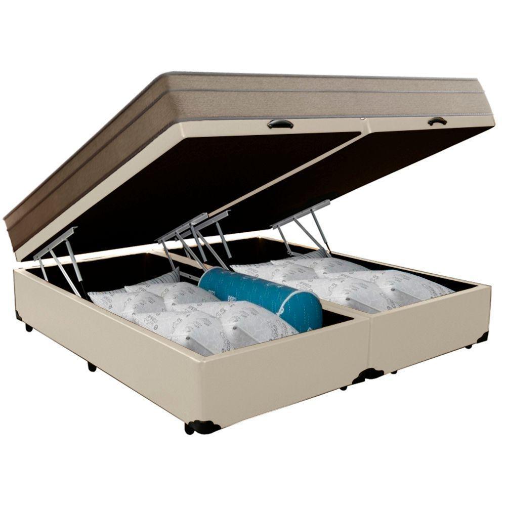 Cama Box Baú Casal Bipartido Sintético + Colchão De Molas Ensacadas Portobel Ipanema 138x188x66cm Bege - 2