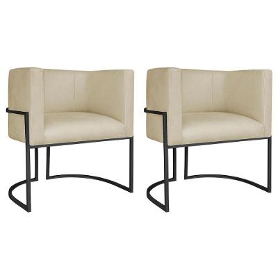 Kit 02 Poltronas Decorativas Luna Base De Ferro Preto Suede Bege