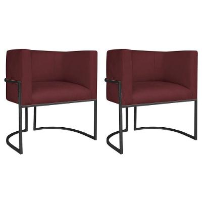 Kit 02 Poltronas Decorativas Luna Base De Ferro Preto Suede Bordô