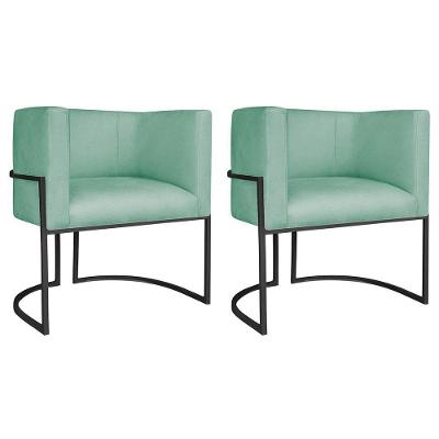 Kit 02 Poltronas Decorativas Luna Base De Ferro Preto Suede Azul Tiffany