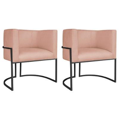 Kit 02 Poltronas Decorativas Luna Base De Ferro Preto Suede Rosê