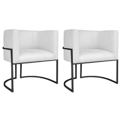 Kit 02 Poltronas Decorativas Luna Base De Ferro Preto Suede Branco
