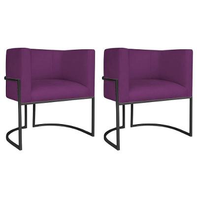 Kit 02 Poltronas Decorativas Luna Base De Ferro Preto Suede Roxo