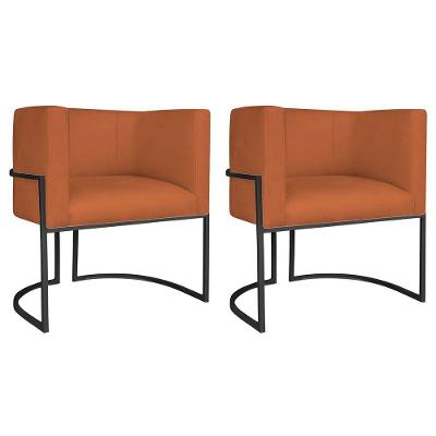 Kit 02 Poltronas Decorativas Luna Base De Ferro Preto Suede Terracota