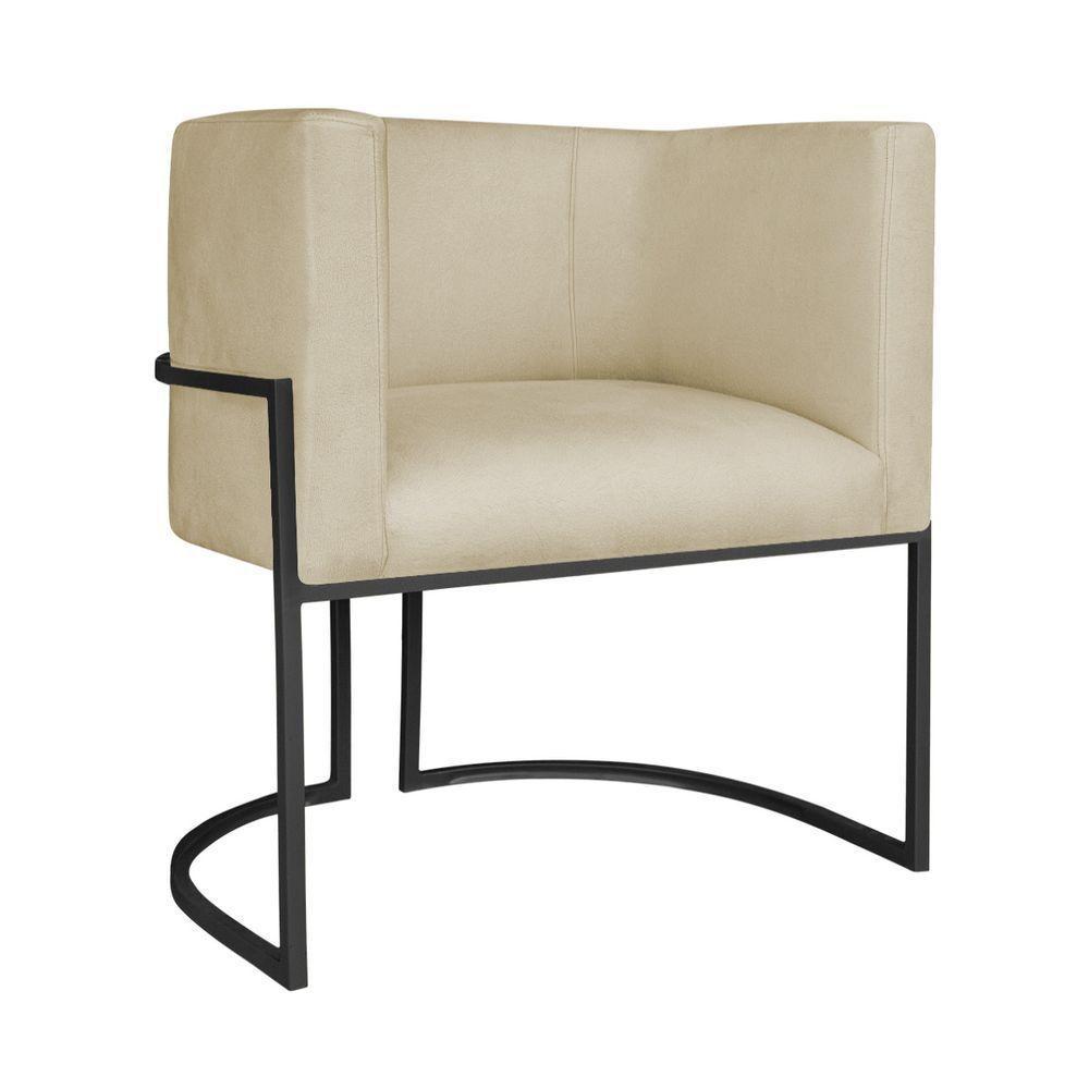 Kit Divã Luna 140cm Lado Direito E 02 Poltronas Base De Ferro Preto Suede Bege - 2