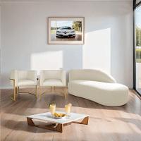 Kit Divã Luna 140cm Lado Direito E 02 Poltronas Base De Ferro Dourado Linho Bege - 9