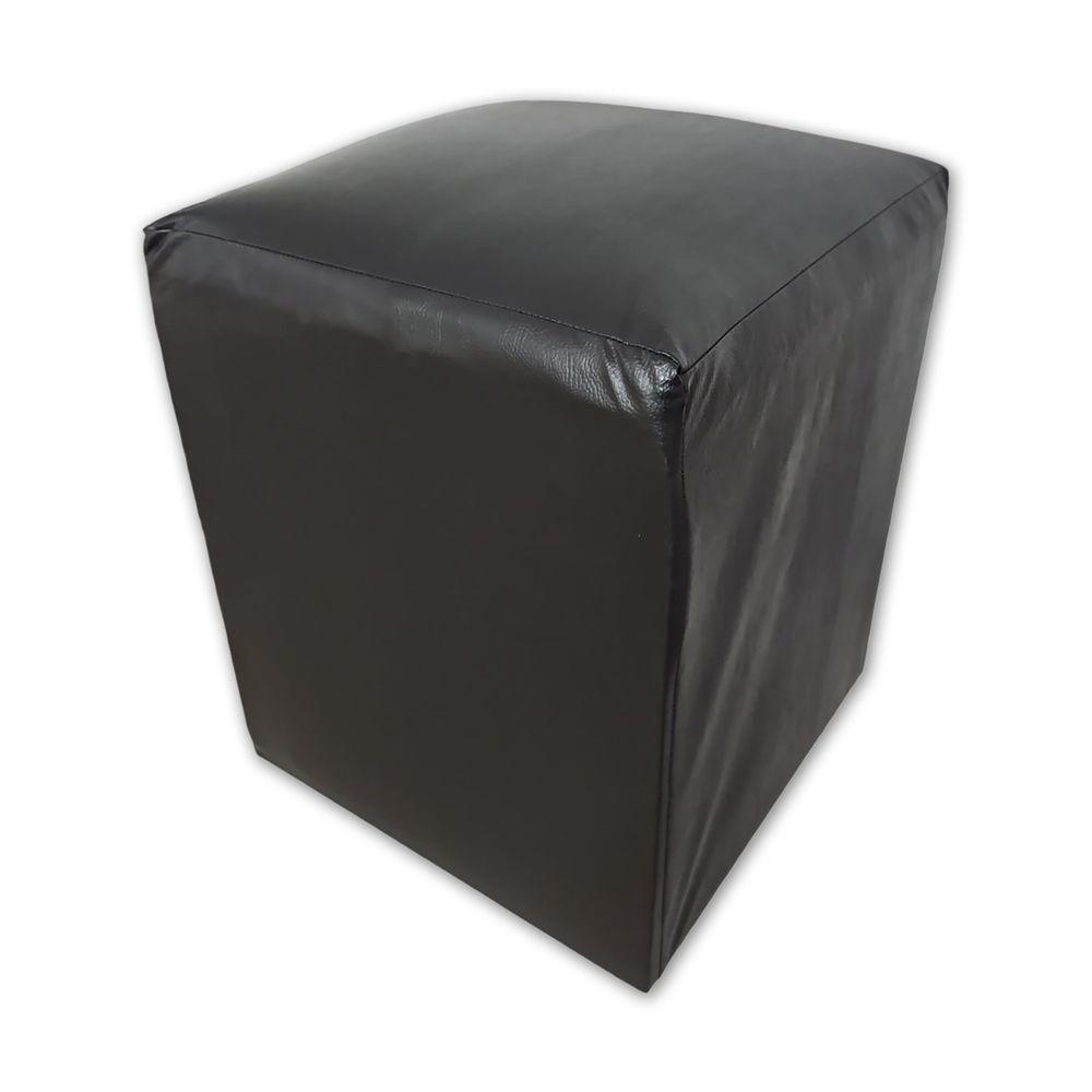 Puff Banqueta Quadrado Cubo Decorativo Courino E Suede Preto Courino - 1