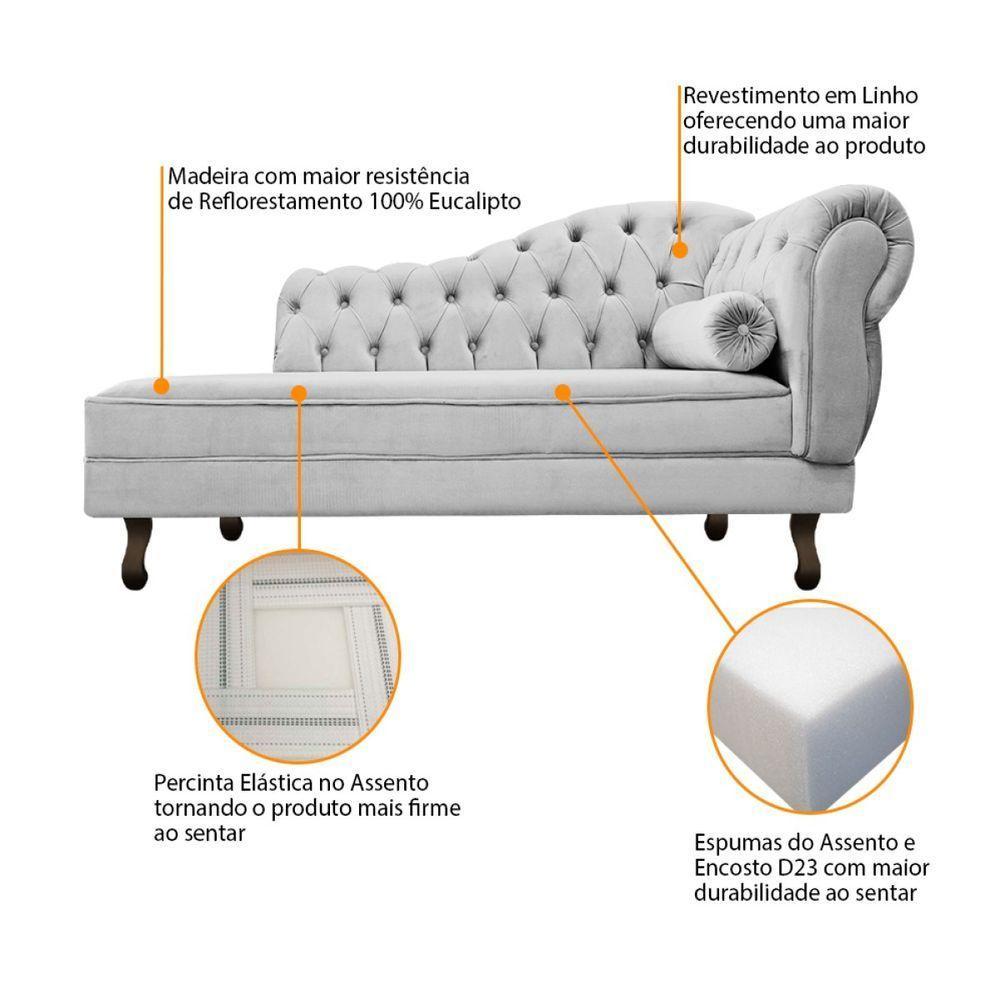 Kit Diva Recamier Diana 120cm Lado Esquerdo E 1 Poltrona Classic Linho Cinza Claro - 2