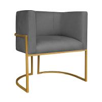 Kit Divã Luna 185cm Lado Esquerdo E 02 Poltronas Base De Ferro Dourado Linho Cinza Escuro - 2