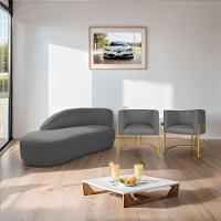 Kit Divã Luna 185cm Lado Esquerdo E 02 Poltronas Base De Ferro Dourado Linho Cinza Escuro - 9