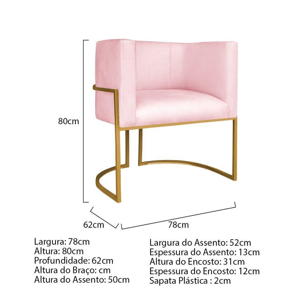 Kit Divã Luna 140cm Lado Esquerdo E 02 Poltronas Base De Ferro Dourado Suede Rosa Bebê - 2