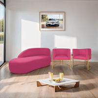 Kit Divã Luna 140cm Lado Esquerdo E 02 Poltronas Base De Ferro Dourado Suede Pink - 9