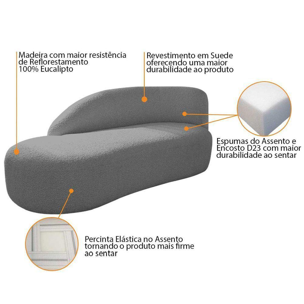 Kit Divã Luna 140cm Lado Esquerdo E 02 Poltronas Base De Ferro Dourado Suede Cinza - 10