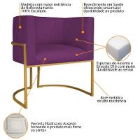Kit Divã Luna 140cm Lado Esquerdo E 02 Poltronas Base De Ferro Dourado Suede Roxo - 5