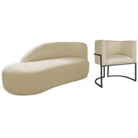 Kit Divã Luna 140cm Lado Esquerdo E 01 Poltrona Base De Ferro Preto Suede Bege - 1