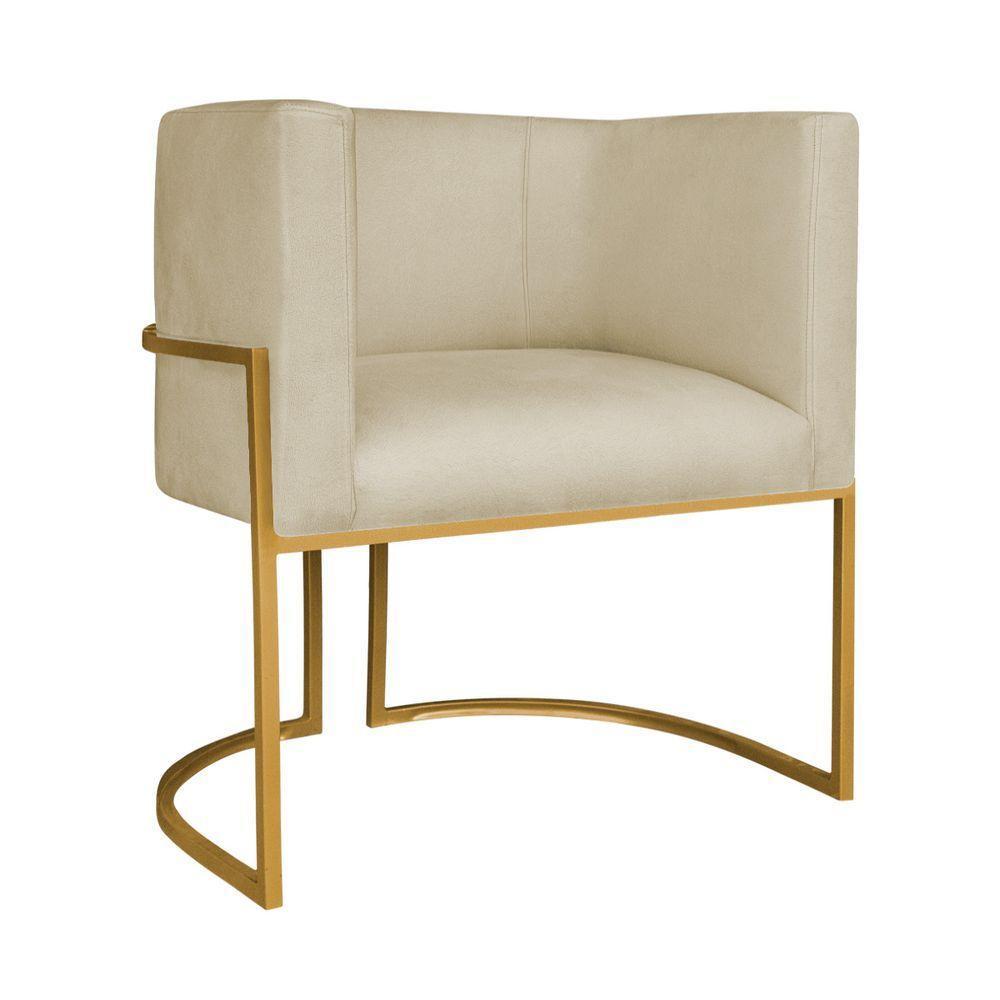 Kit Divã Luna 160cm Lado Esquerdo E 02 Poltronas Base De Ferro Dourado Suede Bege - 2