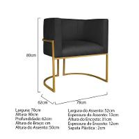 Kit Divã Luna 160cm Lado Esquerdo E 02 Poltronas Base De Ferro Dourado Suede Preto - 7