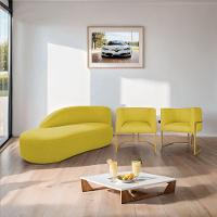 Kit Divã Luna 160cm Lado Esquerdo E 02 Poltronas Base De Ferro Dourado Suede Amarelo - 9