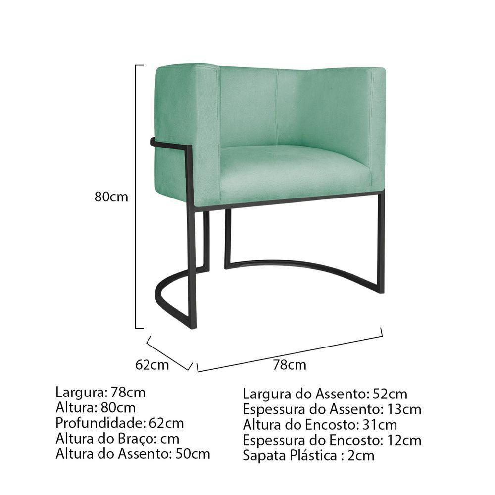 Kit Divã Luna 140cm Lado Direito E 02 Poltronas Base De Ferro Preto Suede Azul Tiffany - 7