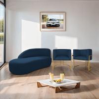 Kit Divã Luna 160cm Lado Esquerdo E 02 Poltronas Base De Ferro Dourado Suede Azul Marinho - 3