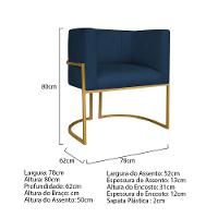 Kit Divã Luna 160cm Lado Esquerdo E 02 Poltronas Base De Ferro Dourado Suede Azul Marinho - 10