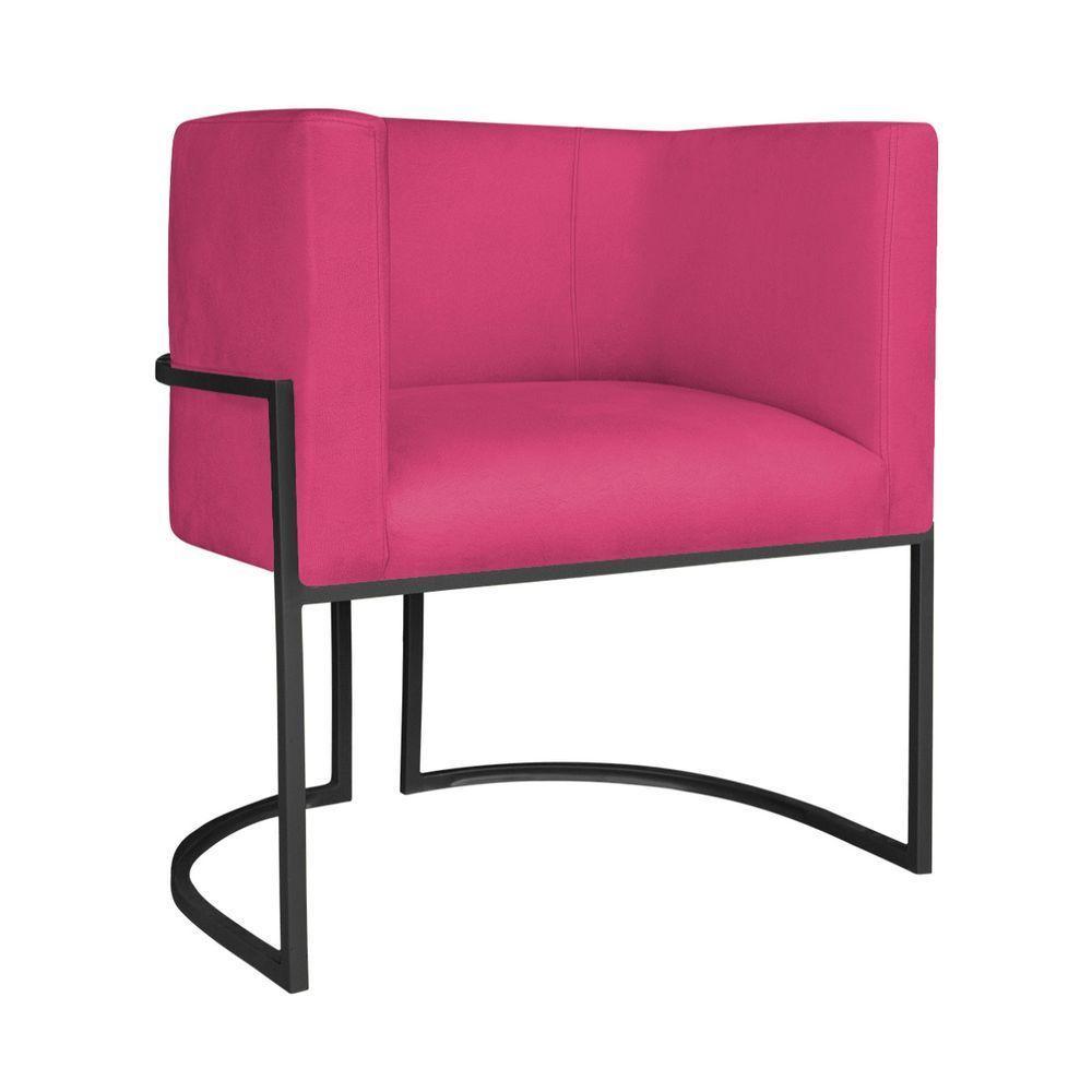 Kit Divã Luna 160cm Lado Direito E 02 Poltronas Base De Ferro Preto Suede Pink - 2