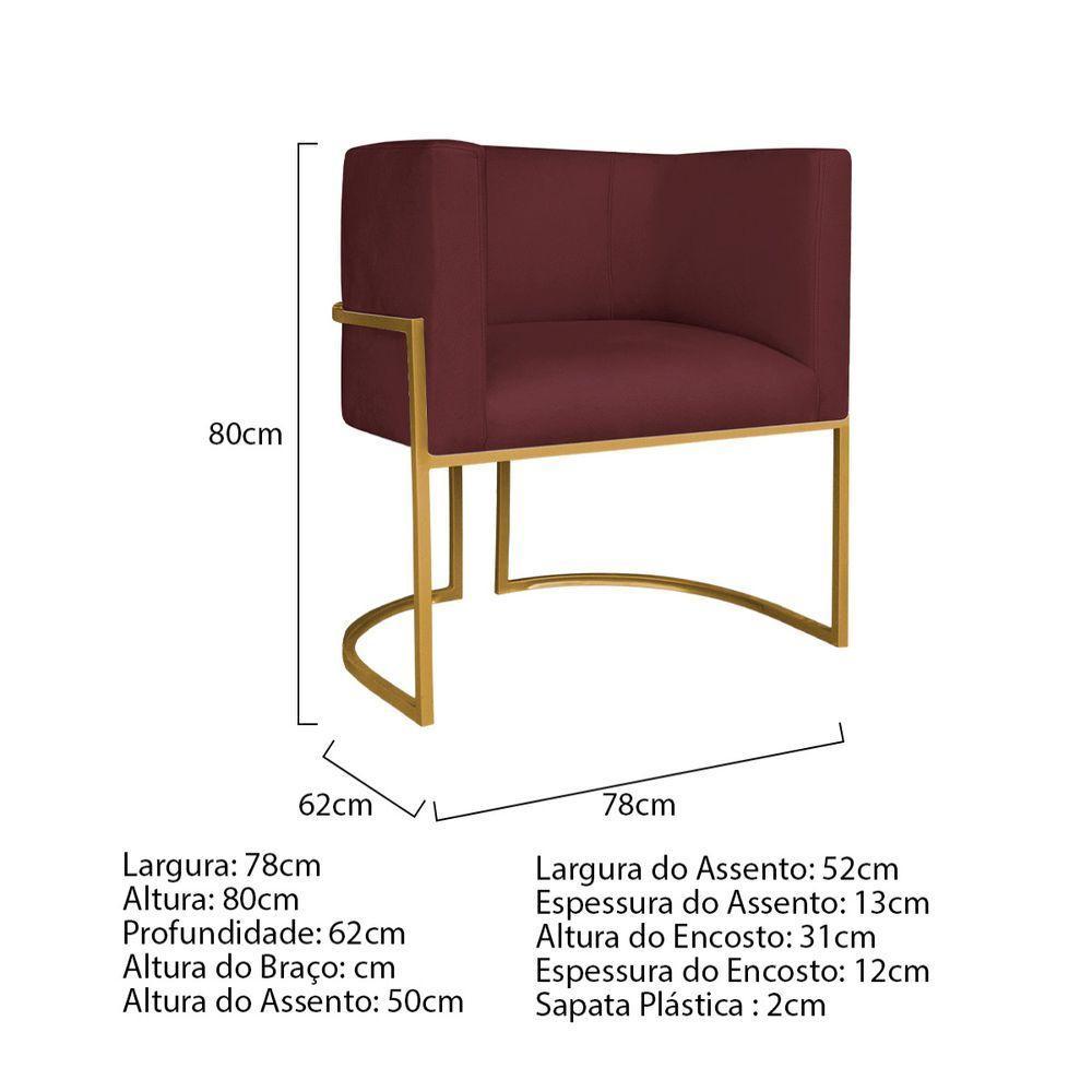 Kit Divã Luna 160cm Lado Esquerdo E 02 Poltronas Base De Ferro Dourado Suede Bordô - 7