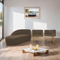 Kit Divã Luna 185cm Lado Esquerdo E 02 Poltronas Base De Ferro Dourado Suede Marrom - 9