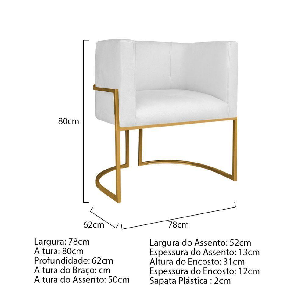 Kit Divã Luna 160cm Lado Esquerdo E 02 Poltronas Base De Ferro Dourado Suede Branco - 8