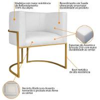 Kit Divã Luna 160cm Lado Esquerdo E 02 Poltronas Base De Ferro Dourado Suede Branco - 6