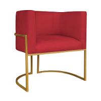 Kit Divã Luna 160cm Lado Esquerdo E 02 Poltronas Base De Ferro Dourado Suede Vermelho - 10