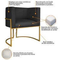 Kit Divã Luna 185cm Lado Direito E 02 Poltronas Base De Ferro Dourado Suede Preto