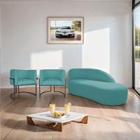 Kit Divã Luna 185cm Lado Direito E 02 Poltronas Base De Ferro Preto Suede Azul Turquesa - 9