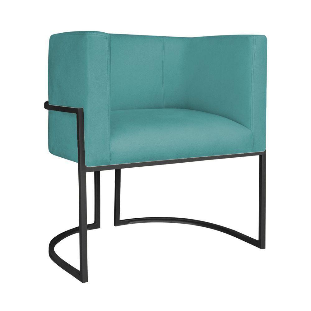 Kit Divã Luna 160cm Lado Esquerdo E 02 Poltronas Base De Ferro Preto Suede Azul Turquesa - 2